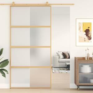 VidaXL Schuifdeur 102,5x205 cm mat ESG-glas en aluminium goudkleurig