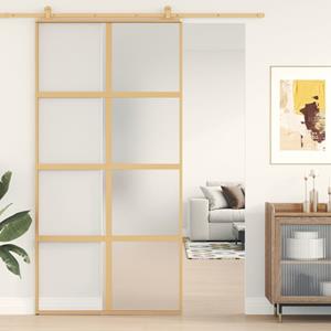 VidaXL Schuifdeur 102,5x205 cm mat ESG-glas en aluminium goudkleurig