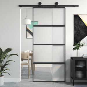 VidaXL Schuifdeur 90x205 cm gehard glas en aluminium zwart