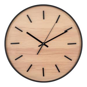 QUVIO Wandklok hout look - Kunststof - Glas - ø35 cm - Zwart