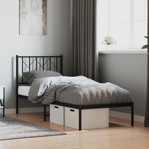 VidaXL Bedframe met hoofdbord metaal zwart 75x190 cm