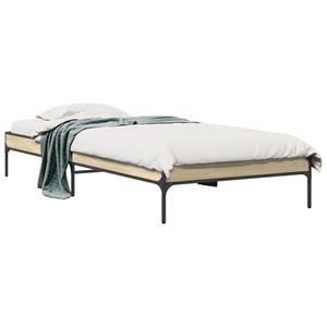 VidaXL Bedframe bewerkt hout en metaal sonoma eikenkleurig 90x200 cm