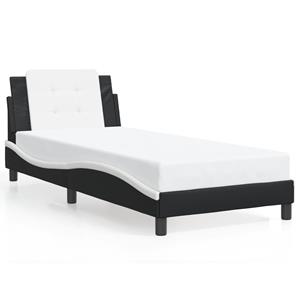 Bedframe met hoofdbord kunstleer zwart en wit 90x190 cm