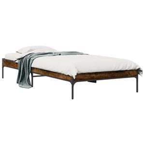VidaXL Bedframe bewerkt hout en metaal gerookt eikenkleurig 75x190 cm