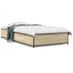 VidaXL Bedframe bewerkt hout en metaal sonoma eikenkleurig 75x190 cm