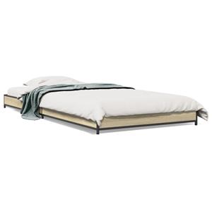 VidaXL Bedframe bewerkt hout en metaal sonoma eikenkleurig 75x190 cm