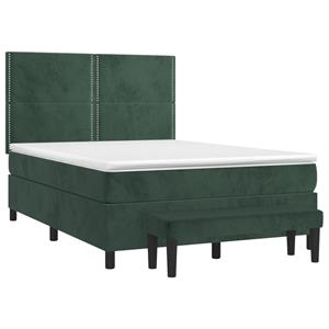 vidaXL Boxspring met matras fluweel donkergroen 140x190 cm
