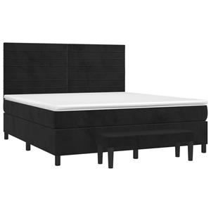 vidaXL Boxspring met matras fluweel zwart 180x200 cm