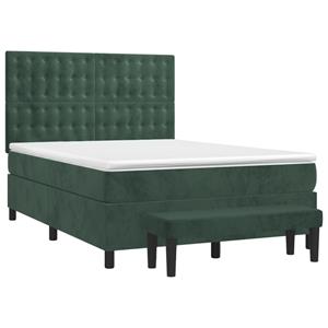 vidaXL Boxspring met matras fluweel donkergroen 140x200 cm