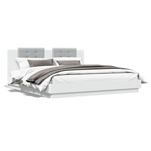 VidaXL Bedframe met hoofdbord bewerkt hout wit 160x200 cm