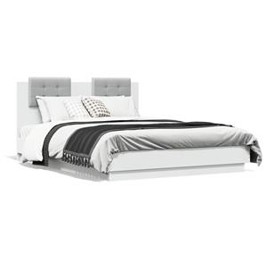 VidaXL Bedframe met hoofdeinde en LED-verlichting wit 135x190 cm