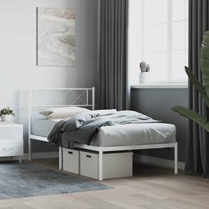 VidaXL Bedframe met hoofdbord metaal wit 75 x 190 cm