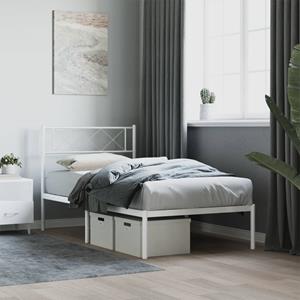 VidaXL Bedframe met hoofdbord metaal wit 100x190 cm