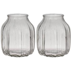 Bellatio Design Bloemenvaas klein - set van 2x - helder - transparant glas - D14 x H16 cm -