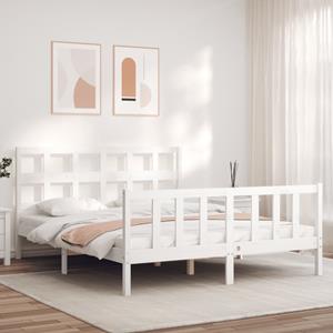 VidaXL Bedframe met hoofdbord massief hout wit 160x200 cm
