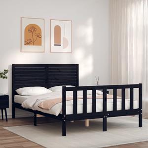VidaXL Bedframe met hoofdbord massief hout zwart 140x190 cm