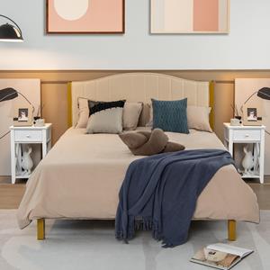 Costway X-vormige Bijzettafel Set van 2 Modern Nachtkastje met Lade en Onderste Opbergvak Veelzijdige Banktafel Bijzettafel voor Woonkamer (2)