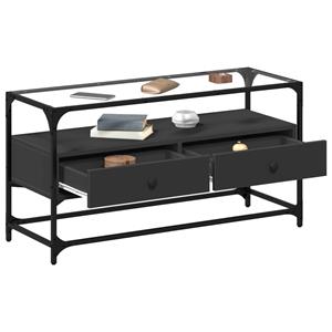 vidaXL Tv-meubel met glazen blad 98x35x51 cm bewerkt hout zwart