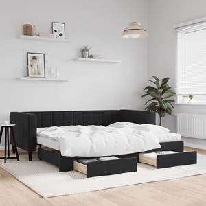 vidaXL Slaapbank met onderschuifbed en lades 90x190 cm fluweel zwart