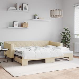 VidaXL Slaapbank met onderschuifbed 80x200 cm stof crèmekleurig