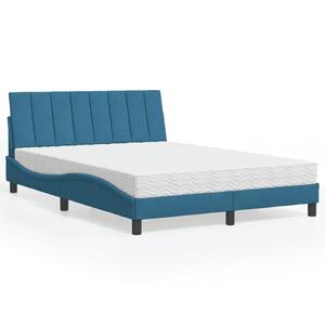 vidaxl Bed met matras fluweel blauw 140x190 cm