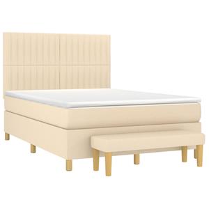 vidaXL Boxspring met matras stof crèmekleurig 140x190 cm