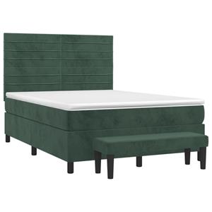 vidaXL Boxspring met matras fluweel donkergroen 140x190 cm