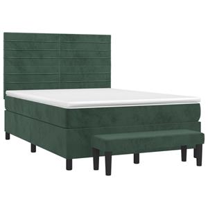 vidaXL Boxspring met matras fluweel donkergroen 140x200 cm