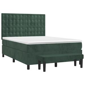 vidaXL Boxspring met matras fluweel donkergroen 140x190 cm