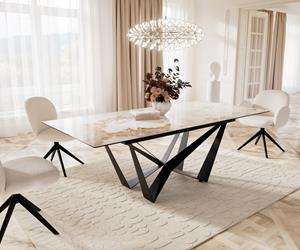 DELIFE Esstisch Edge 180-220x100 Keramik Minas Melange Weiß-Beige Spider Flachstahl Schwarz ausziehbar
