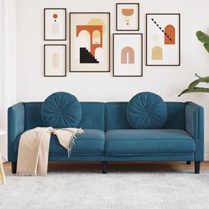 VidaXL Bank met kussens 3-zits fluweel blauw