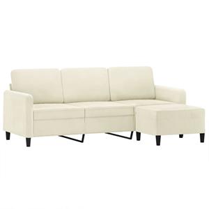 vidaXL Driezitsbank met voetenbank 180 cm fluweel crèmekleurig
