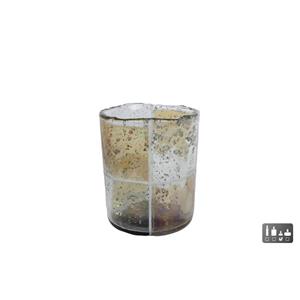Merkloos Theelichthouder Blocks S Glas 7,5x7,5x9cm Bruin/groen