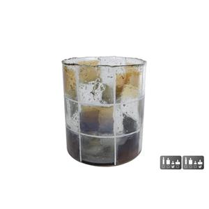 Merkloos Theelichthouder Blocks L Glas 11x11x13cm Bruin/groen