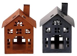 HBX natural living Theelichthouder Huis Metaal L13.5h17.5cm Zwart Of Roestkleur