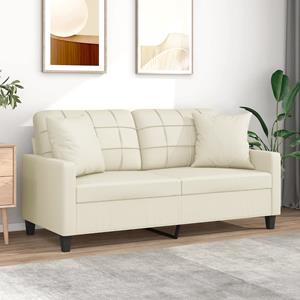 VidaXL Tweezitsbank met sierkussens 140 cm kunstleer crèmekleurig