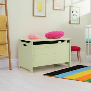 Costway Speelgoedkist met Veiligheidsscharnieren Houten Kist voor Kinderen met Handgrepen Geschikt voor Kinderkamer Slaapkamer Groen