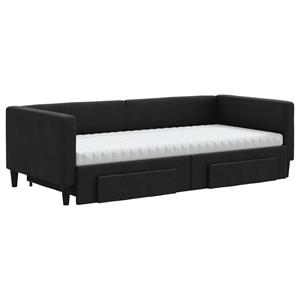 vidaXL Slaapbank met onderschuifbed en lades 90x200 cm stof zwart