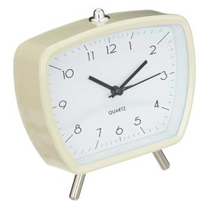 Atmosphera Wekker/alarmklok Malaga - creme wit - metaal - 14 x 14 cm - op pootjes -