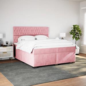 vidaXL Boxspring met matras fluweel roze 200x200 cm