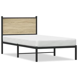 VidaXL Bedframe met hoofdbord metaal sonoma eikenkleurig 90x200 cm