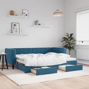 VidaXL Slaapbank met onderschuifbed en lades 80x200 cm fluweel blauw
