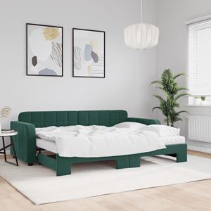 VidaXL Slaapbank onderschuifbed matrassen 80x200cm fluweel donkergroen