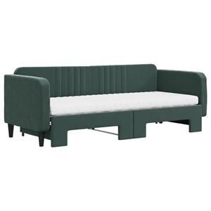 vidaXL Slaapbank onderschuifbed matrassen 80x200cm fluweel donkergroen