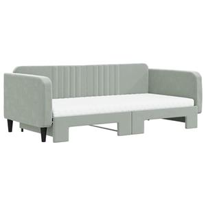vidaXL Slaapbank onderschuifbed matrassen 100x200cm fluweel lichtgrijs