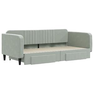 vidaXL Slaapbank onderschuifbed en lades 100x200 cm fluweel lichtgrijs