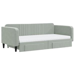 vidaXL Slaapbank onderschuifbed en lades 100x200 cm fluweel lichtgrijs