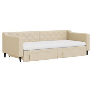 vidaXL Slaapbank met onderschuifbed en lades 90x200 cm stof crèmekleur