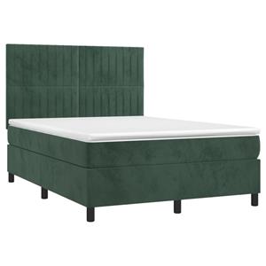 vidaXL Boxspring met matras en LED fluweel donkergroen 140x200 cm