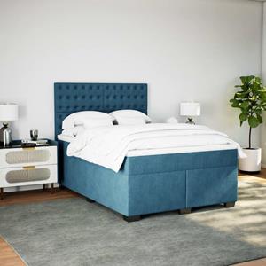 vidaXL Boxspring met matras fluweel blauw 160x200 cm
